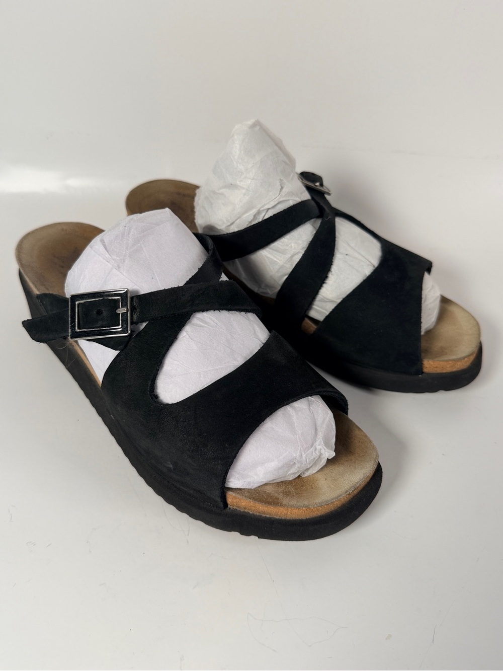 Mephisto Black Suede Adjustable Buckle Sandals women’s 38 US 7-7.5
